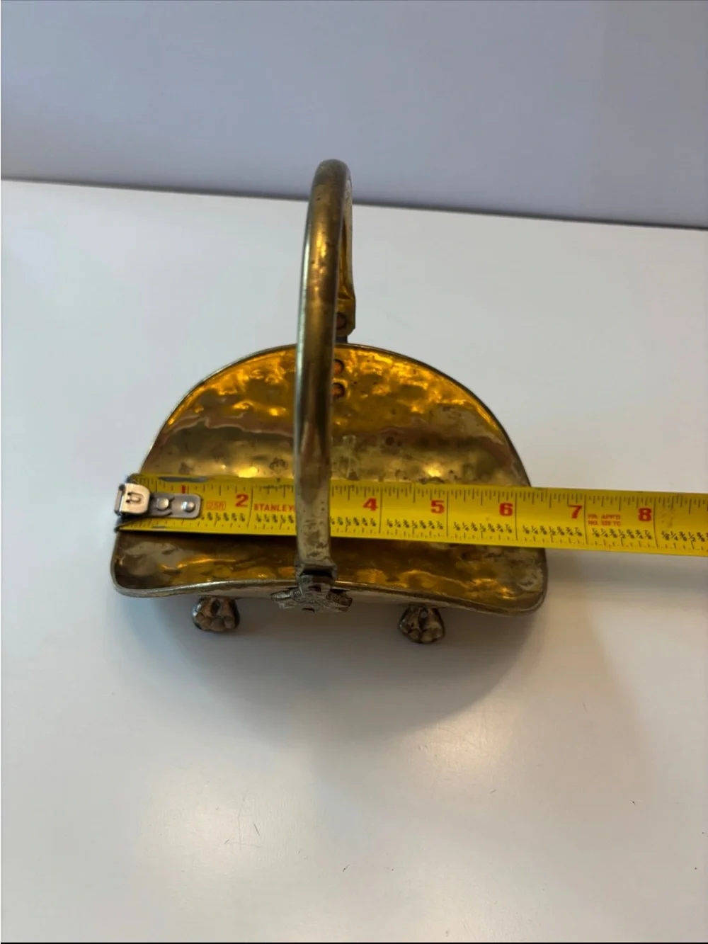 Vintage footed hammered brass mini basket/ mini log holder